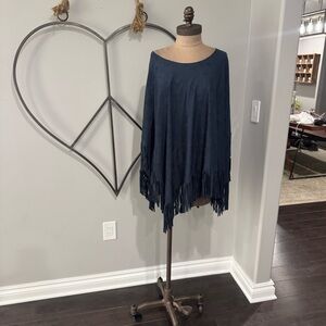 Navy Suede Fringe Poncho